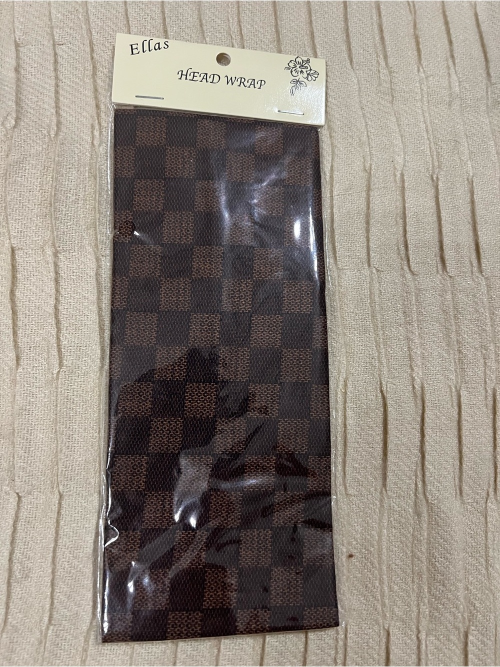 Ellas Brown Checkerboard Fashion Head Wrap NEW In Wrapper